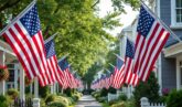 Flags on display in a neighborhood