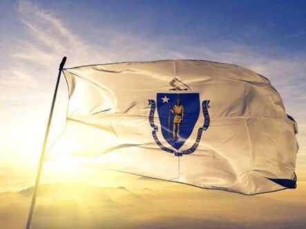 Massachusetts state of United States flag on flagpole